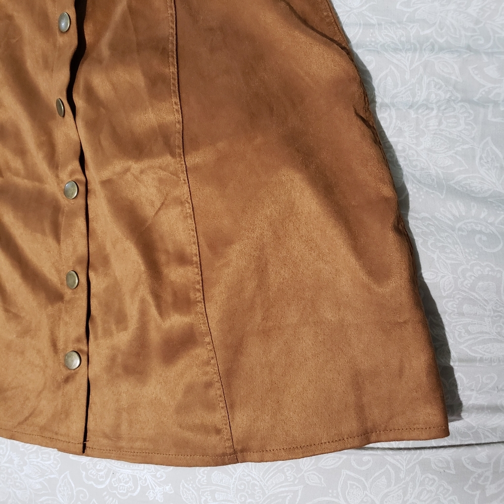 Tan Button Front Mini Skirt - Picture 11 of 12